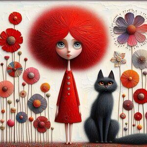 DIY Unfinished Diamond Painting Kit Black Cat with Retro Girl